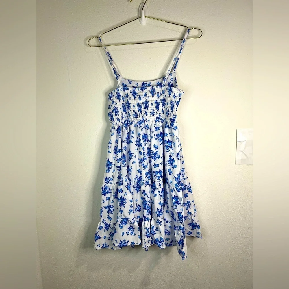 SHEIN Girls 11-12 Blue & White Floral Sundress Tiered Ruffle Skirt, Cottagecore